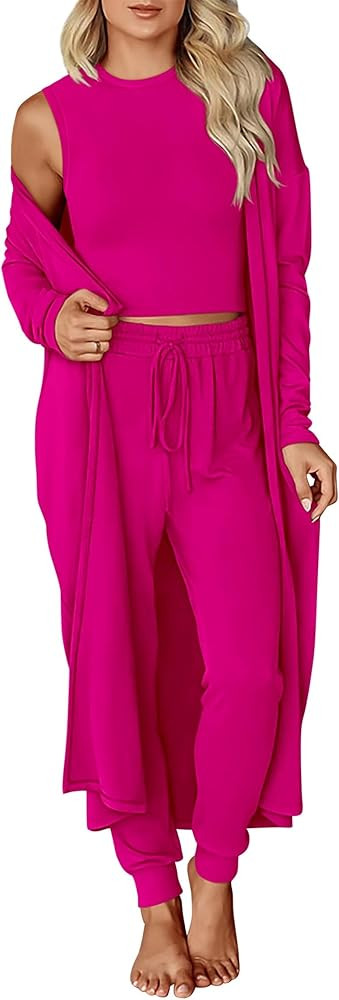 KIRUNDO 3 Piece Lounge Sets for Women Airport Travel Vacation Outfits Spring Cardigan Matching Sl... | Amazon (US)