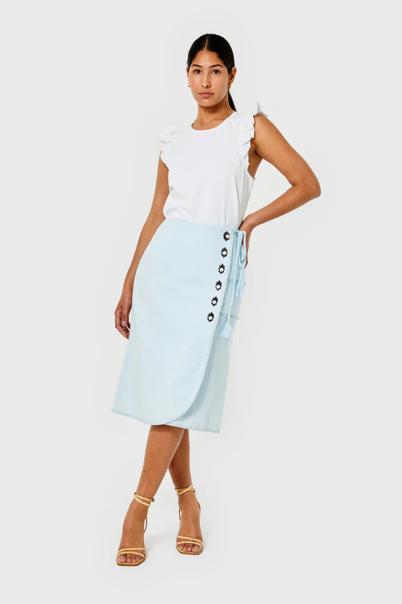 Eliana Skirt-Cotton Slub-Baby Blue | Cartolina