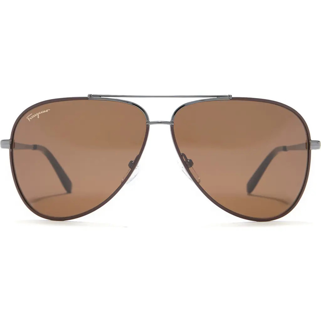 Salvatore Ferragamo 60mm Aviator Sunglasses in Gnmtl Choc at Nordstrom Rack | Nordstrom Rack