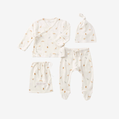 Neutral Safari Print Organic Cotton Pointelle Layette 3 Pc Gift Set | Elegant Baby