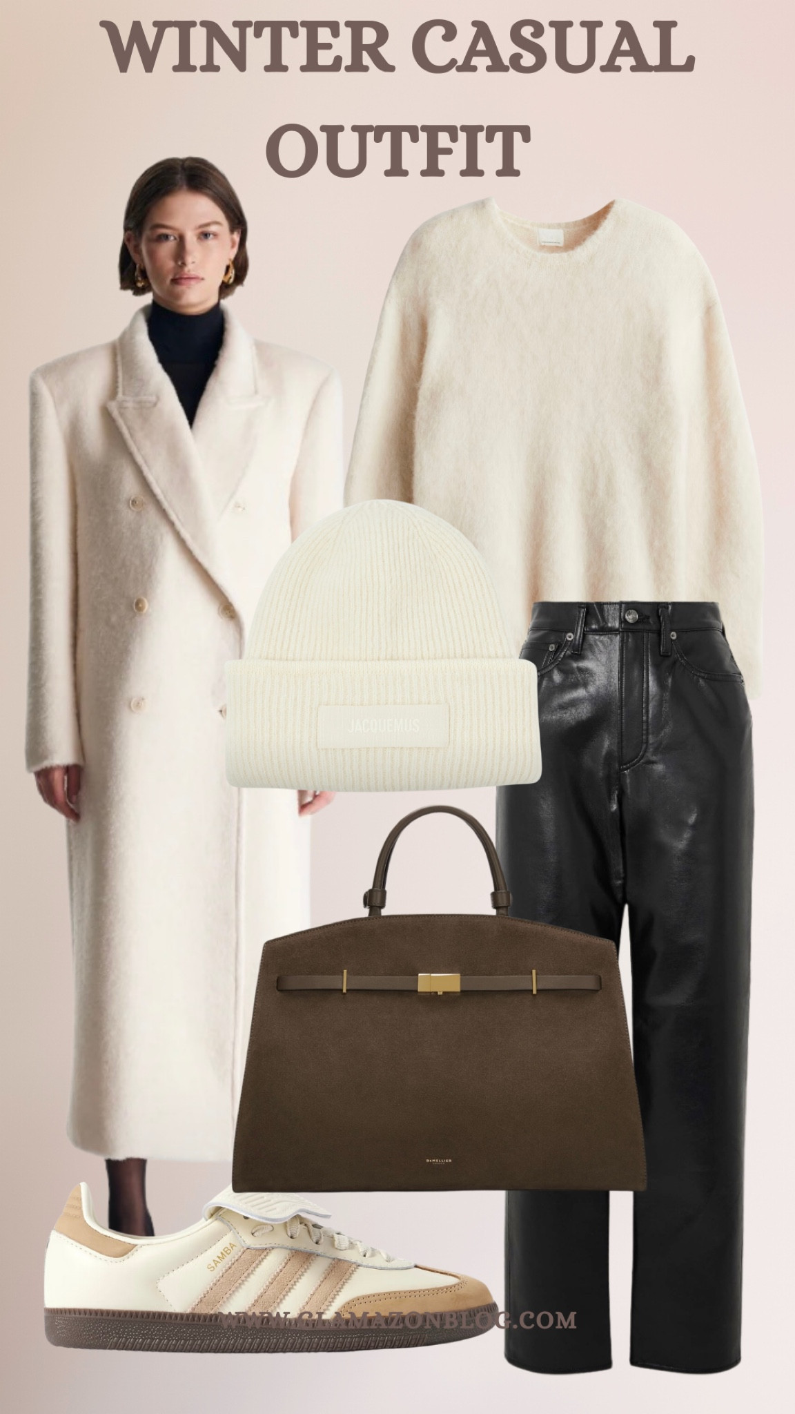 Cream coat, adidas samba, demellier bag, suede bag, leather pants, leather trousers, Jacquemus beanie, cream beanie, smart casual outfit, cream sambas 

#LTKuk #LTKFashionMonth #LTKeurope