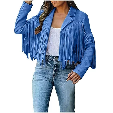Fringe Jacket for Women Women s Fringe Faux Suede Leather Jackets 2024 Fashion Tassel Motorcycle Cropped Coats Women s Leather Jacket Faux Suede Fringe Jacket Long | Walmart (US)