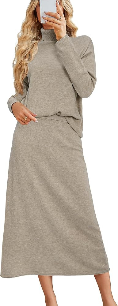 Arach&Cloz Womens 2 Piece Sweaters Sets Turtleneck Long Sleeve Tops Long Maxi Skirt Casual Fall F... | Amazon (US)