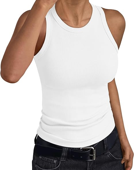 Trendy Queen Womens Tank Tops Summer Workout Racerback Ribbed Shirts Beach Vacation Outfits Sprin... | Amazon (US)