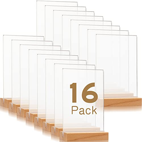 Vinsot 16 Pack 4 x 6 Inch Clear Acrylic Sign with Wood Base T Shape Sign Holder Vertical Blank St... | Amazon (US)