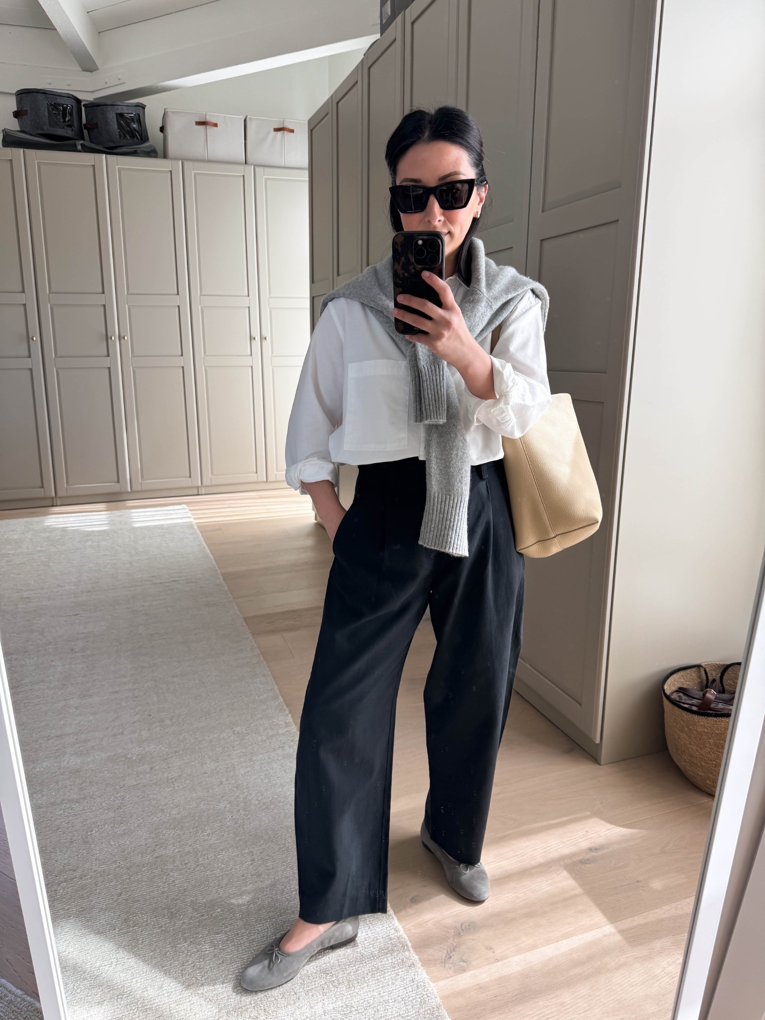 Perfect barrel style trousers that can work casually or in the office. These drape well and are very comfy. I'm wearing the petite 0. I've found that all colors run differently. 

AYR Deep End Shirt xs
Madewell barrel trousers petite 0
Everlane cashmere boxy sweater xs
Madewell April flats 5.5
The Row Park tote medium
YSL SUnglasses
Quince earrings
Dorsey James necklace 15"

Petite style, spring style, spring outfits 2026, work outfits, business casual workwear 

#LTKPetite #LTKSeasonal #LTKootd