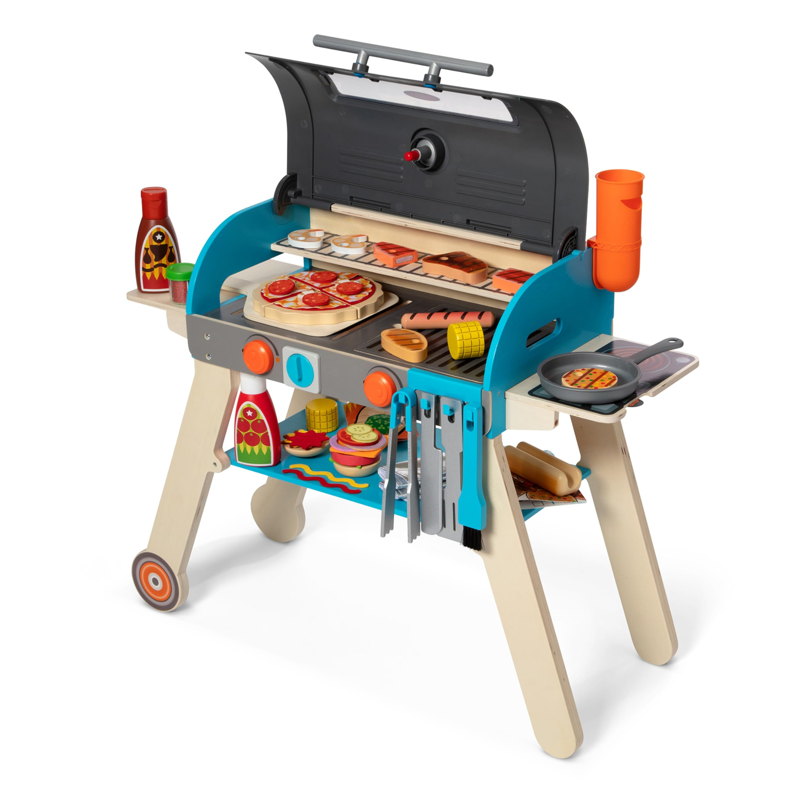 Melissa & Doug Deluxe Wooden Barbecue Grill, Smoker & Pizza Oven, Toy Food & Kids Play Kitchen Ac... | Amazon (US)