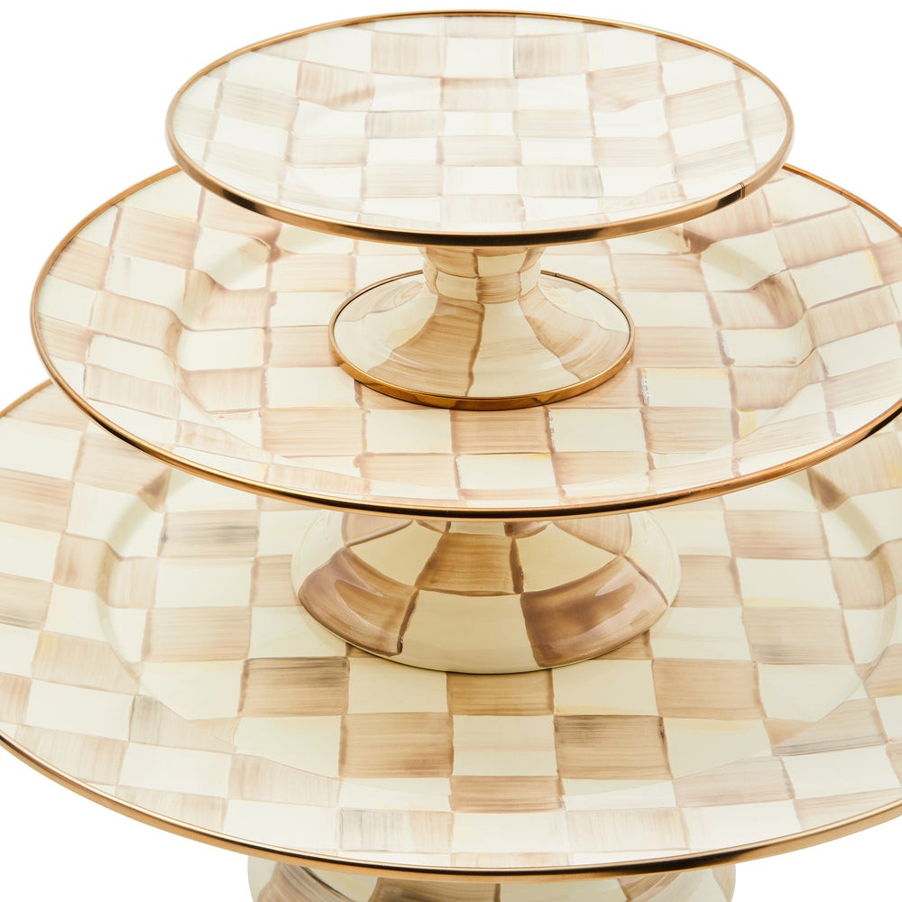 Mocha Check Mini Pedestal Platter | MacKenzie-Childs