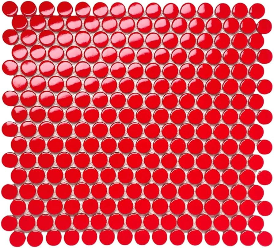 Penny Round Vintage Red Porcelain Floor and Wall Mosaic Tile for Bathroom, Kitchen Backsplashes, ... | Amazon (US)