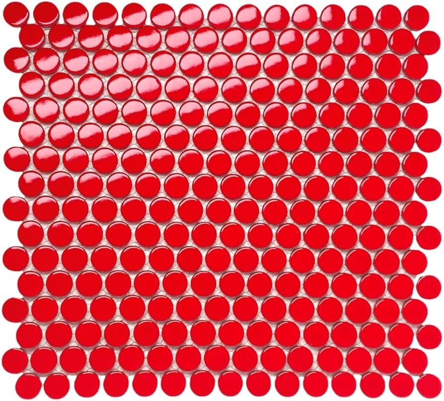 PNR-RED Penny Round Vintage Red Porcelain Floor Wall Mosaic Tile Backsplash for Bathroom Shower, ... | Amazon (US)
