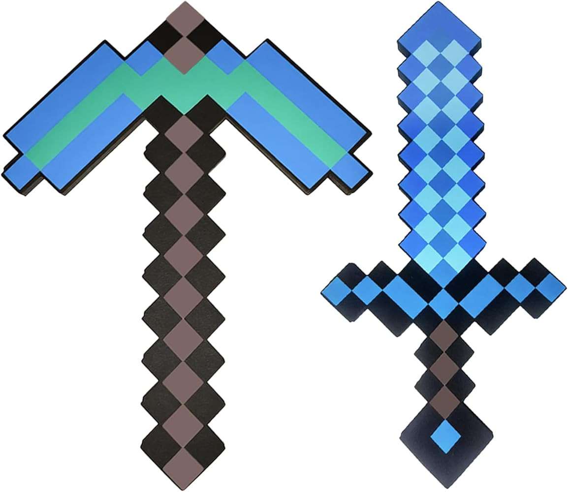 Foam Sword and Pickaxe Set Kids Role Play Toys for Halloween, Cosplay Video Game Parties | Amazon (US)