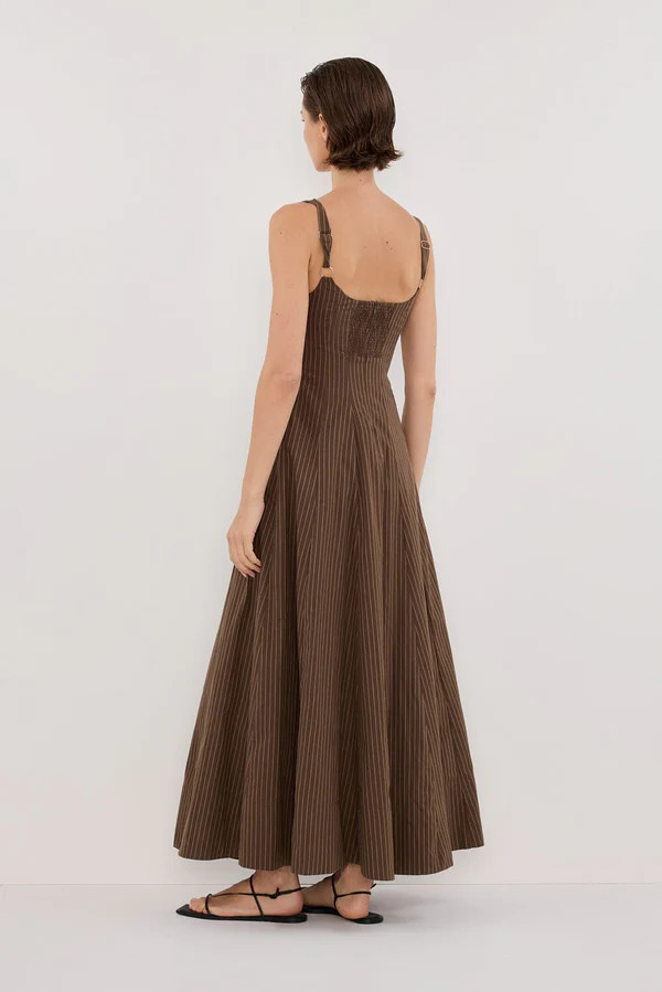 RILEY CHOCOLATE STRIPE MIDI DRESS | DISSH