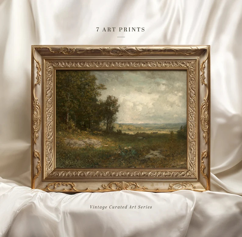 Meadow Rustic Wall Art,antique Scenery Oil Painting, Moody Landscape Print, Printable Wall Art, F... | Etsy (US)