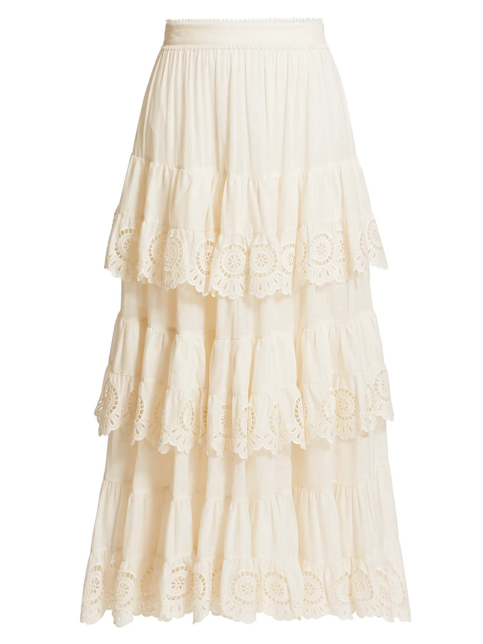 Lucky Embroidered Tiered Cotton Midi-Skirt | Saks Fifth Avenue