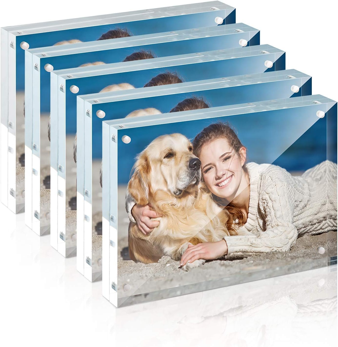 5x7 Acrylic Frame 5 Pack,24MM Thicker Frameless Clear Picture Frames | Amazon (US)
