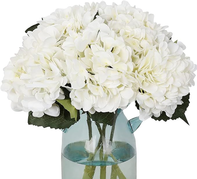 Tifuly 5PCS White Hydrangea Artificial Flowers 18.5In Realistic Single Long Stem Faux Silk Hydran... | Amazon (US)