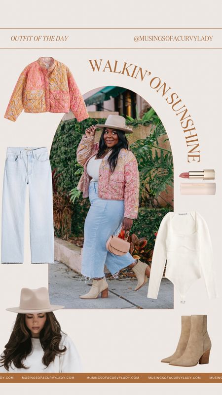 I’m walkin’ on sunshine in my outfit of the day🌞✨

plus size fashion, jeans, denim, quilted jacket, long sleeve, neutrals, spring looks, style guide, hat, lipstick, rare beauty, booties, curvy

#LTKplussize #LTKbeauty #LTKstyletip