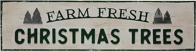 40"W x 10-1/4"H Wood & Metal Wall Décor "Farm Fresh Christmas Trees", Green & White | Amazon (US)