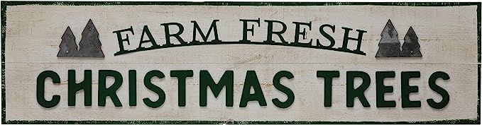 Amazon.com: 40"W x 10-1/4"H Wood & Metal Wall Décor "Farm Fresh Christmas Trees", Green & White ... | Amazon (US)