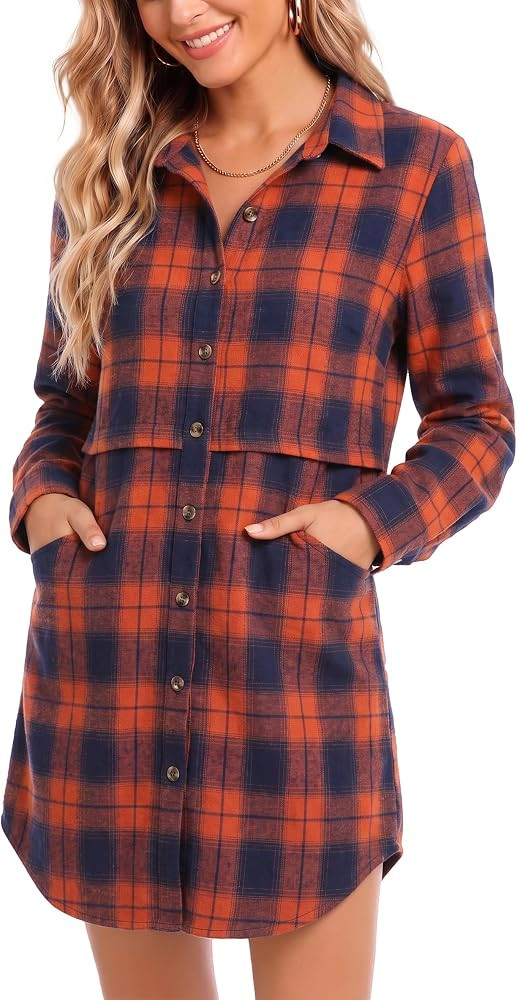 Zeagoo Womens Flannel Shirts Long Sleeve Plaid Button Down Shirts Fall Tops | Amazon (US)