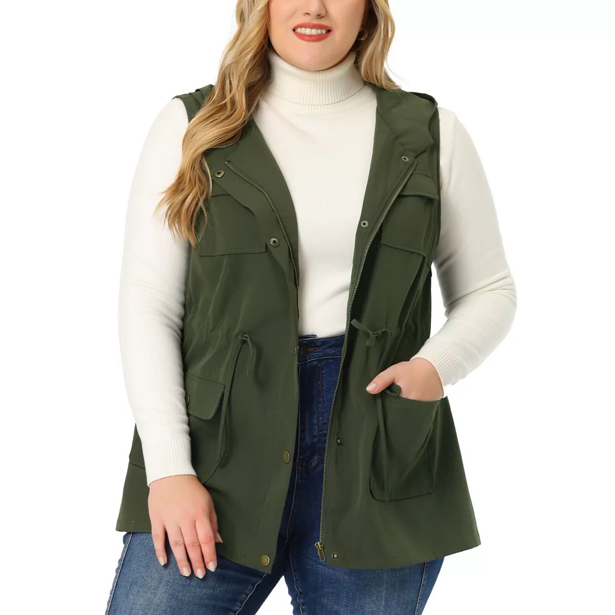 Women's Plus Size Utility Vest Sleeveless Anorak Cargo Drawstring Jacket | Kohl's