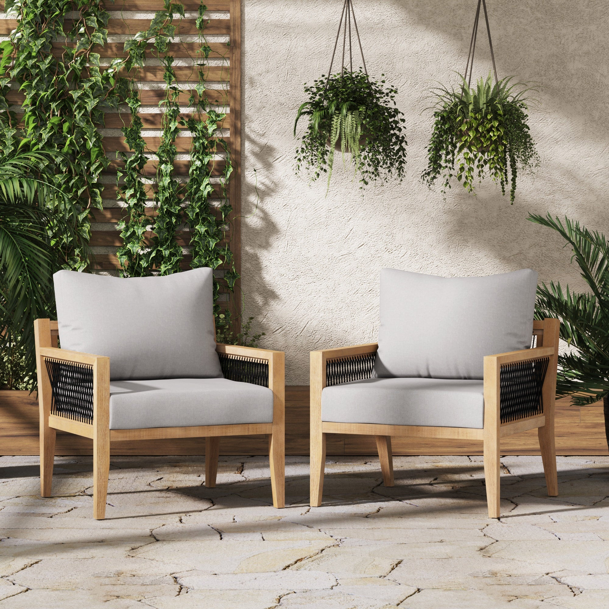 Set of 2 Outdoor Wood Cushioned Patio Chairs | Nathan James