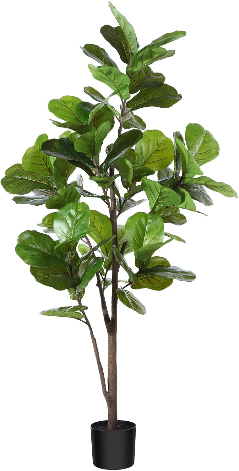 CROSOFMI Artificial Fiddle Leaf Fig Tree 62 Inch Fake Ficus Lyrata Plant with 68 Leaves Faux Plan... | Amazon (US)