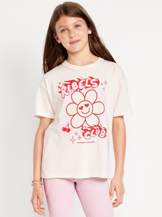 Oversized Short-Sleeve Graphic Raw-Edge T-Shirt for Girls | Old Navy (US)