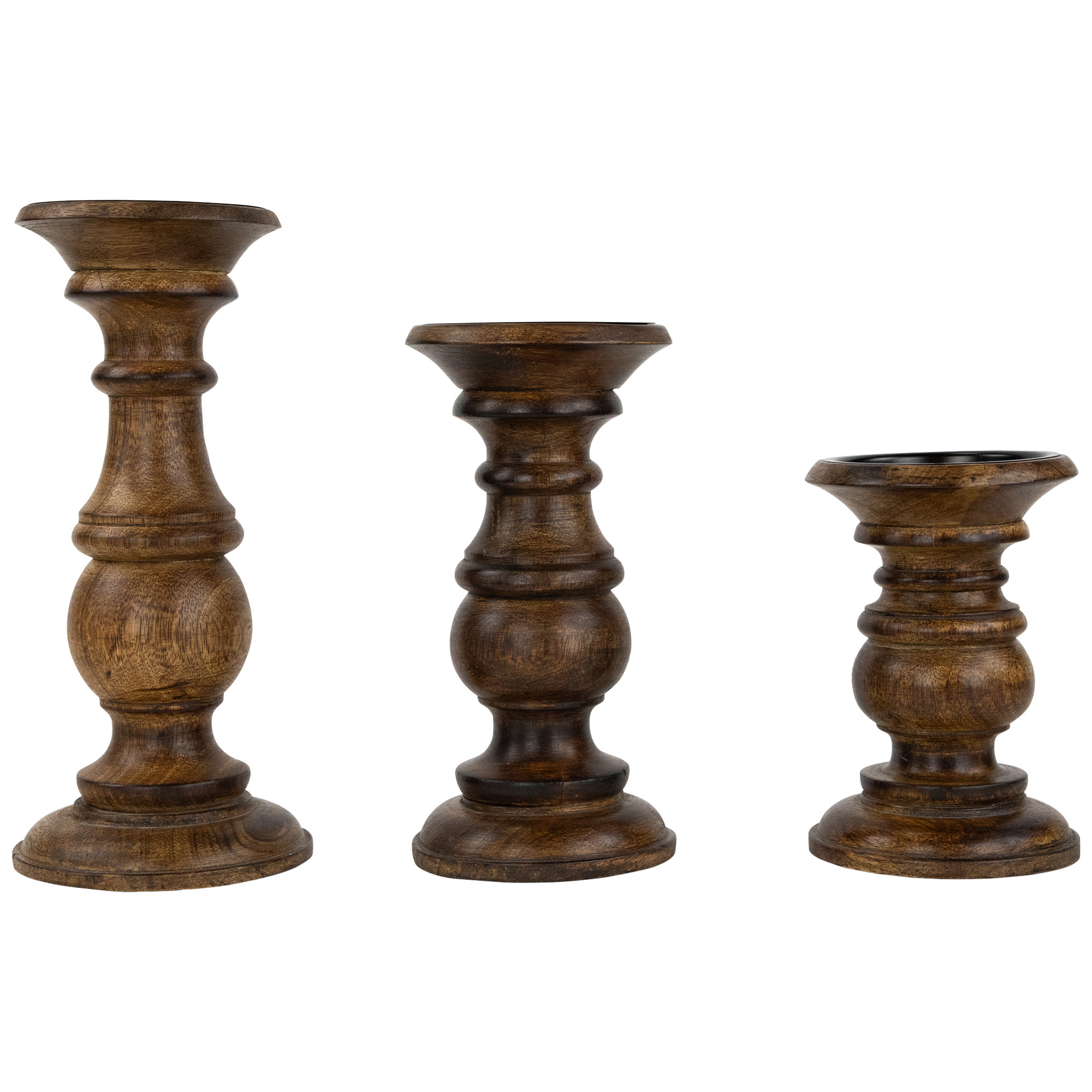 Set of 3 Walnut Brown Natural Wooden Pillar Candle Holders 10" | Walmart (US)