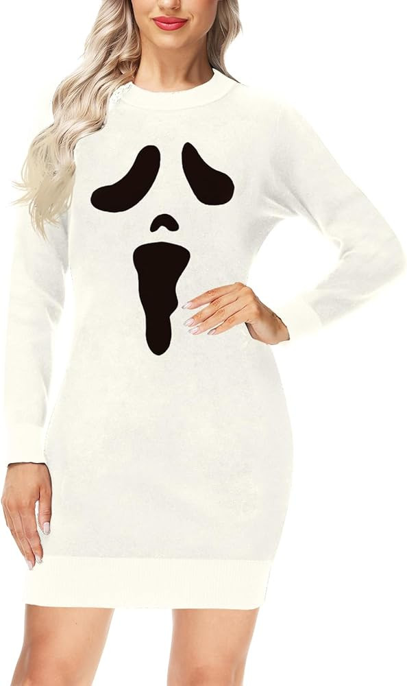 AOBUTE Women Halloween Sweater Dress Funny Holiday Vintage Long Sleeve Knit Pullover | Amazon (US)