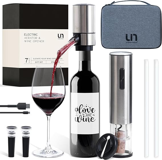 Rechargeable Electric Wine Opener Set with Aerator, Foil Cutter & Vacuum Stoppers – Automatic W... | Amazon (US)