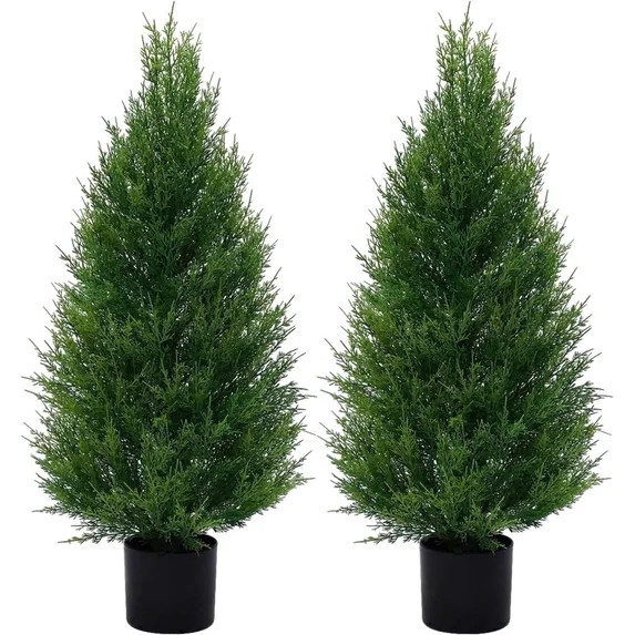 ROMSWI 2 Pack 3FT Artificial Cedar Topiary Trees with Full Realistic Leaves, Faux Plants for Home... | Walmart (US)