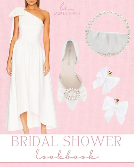 Classic and elegant white bridal shower dress with bow heels and accessories 

#LTKShoeCrush #LTKWedding