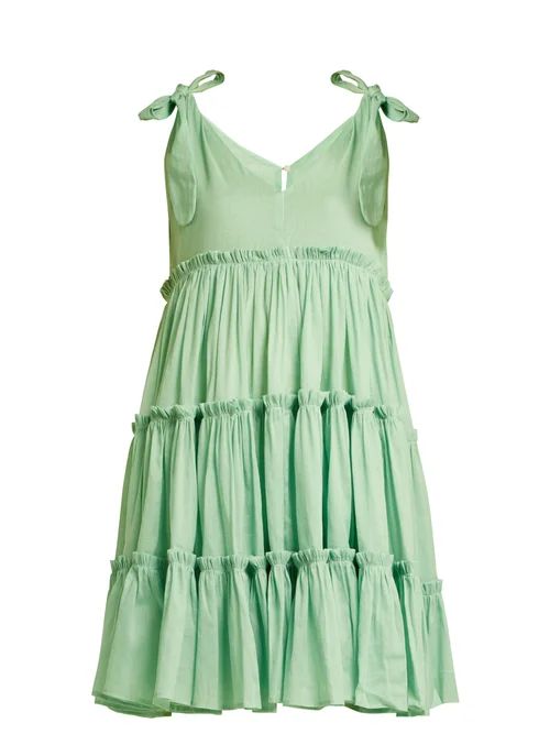 Innika Choo - Tiered Ruffle Trimmed Ramie Mini Dress - Womens - Green | Matches (US)