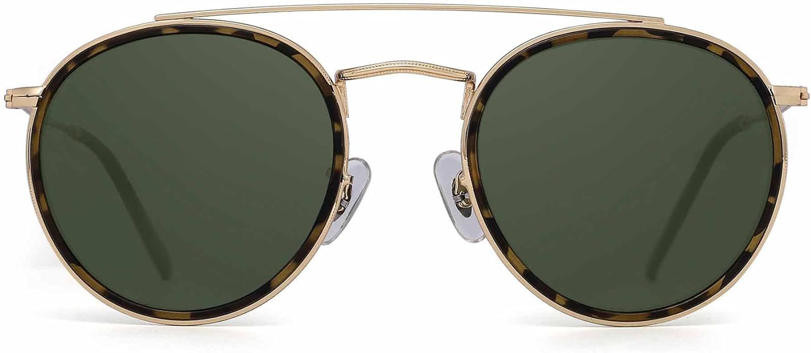 JIM HALO Small Polarized Round Sunglasses for Women Vintage Double Bridge Frame | Amazon (US)