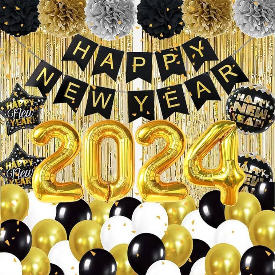 DUILE 2024 Happy New Year Decorations New Years eve Party Supplies 2024 Include Paper Flower New ... | Amazon (US)