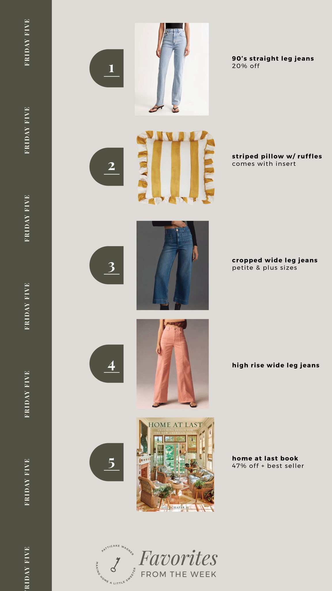friday five: your favorites from the week. *straight leg jeans, striped ruffle pillow, cropped wide leg jeans, high rise coral wide leg jeans, coffee table book 

#LTKStyleTip #LTKSaleAlert #LTKHome