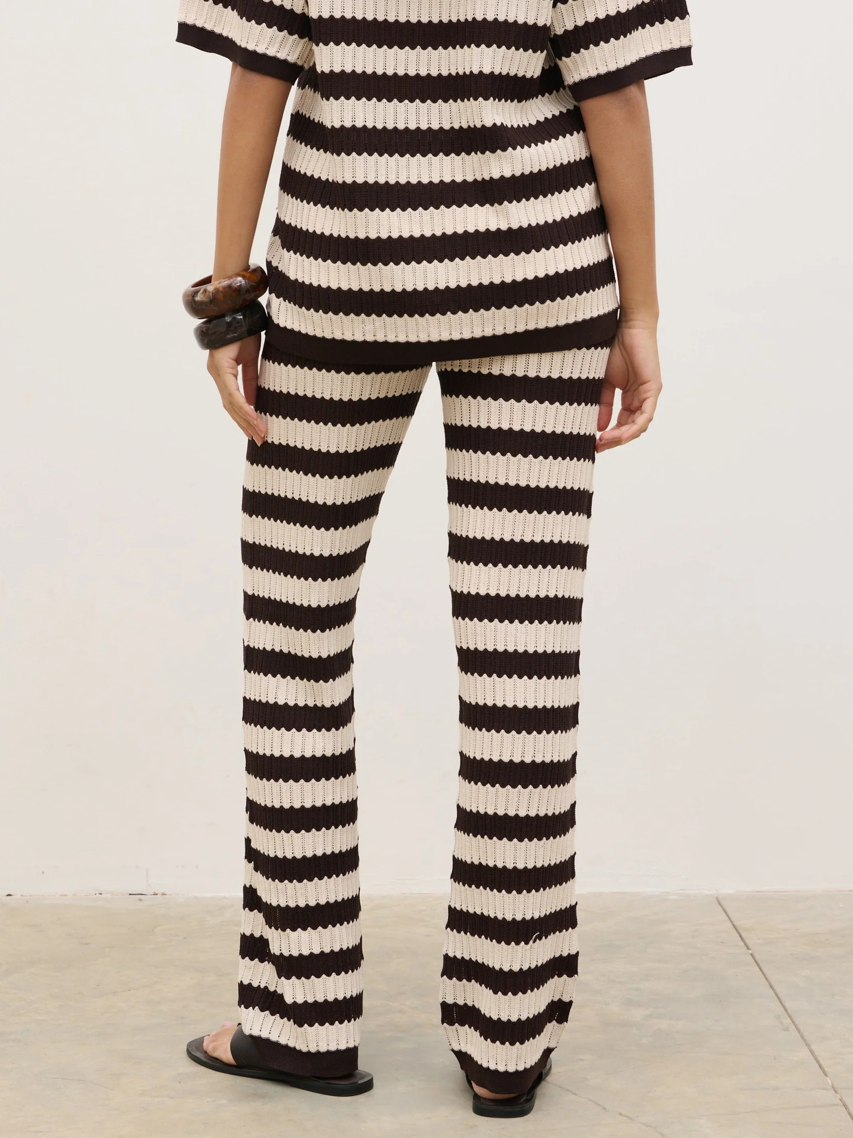 Venezia Stripe Knit Slim Leg Trousers - Brown and Cream | Pretty Lavish (UK)