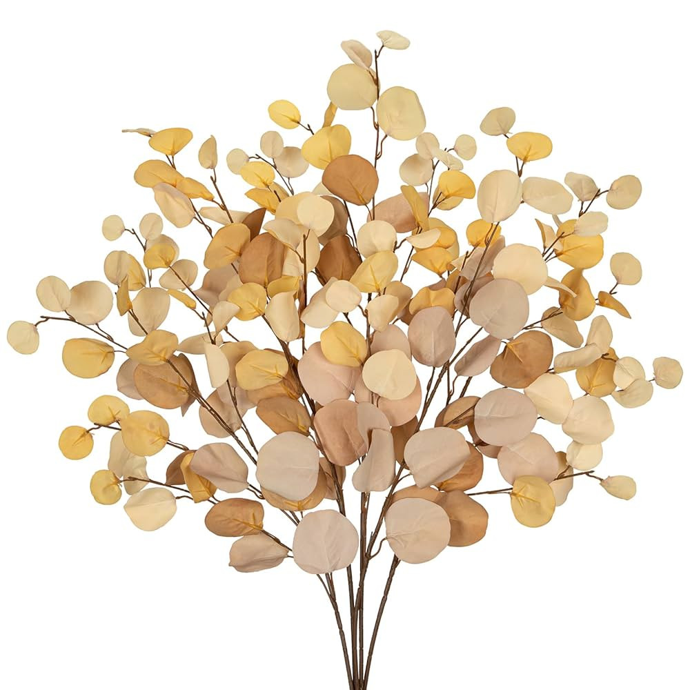 DILATATA Artificial Yellow Eucalyptus Stems – 34” Silk Silver Dollar Leaves, Set of 5 – Fau... | Amazon (US)