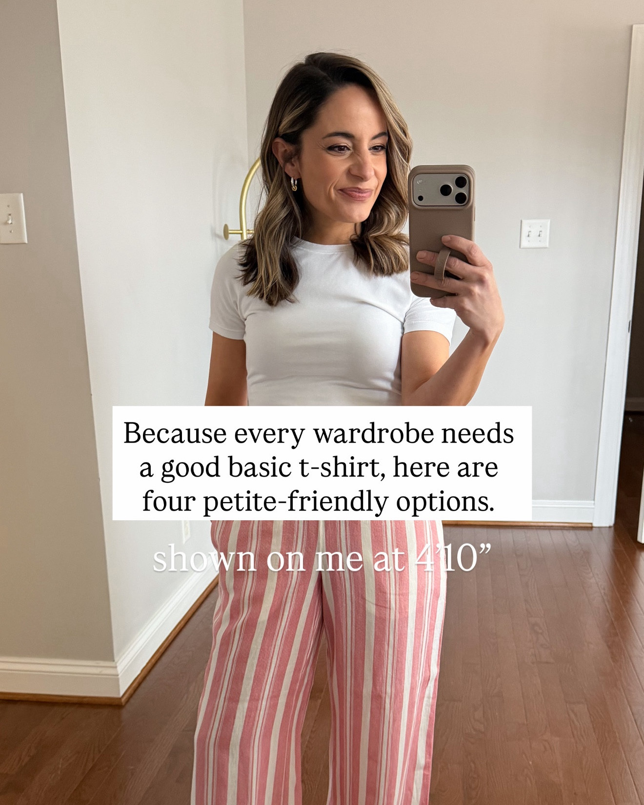 Petite-friendly basic t-shirts! 

Madewell Compact Cotton T-Shirt: xxs 
Pants (Aritzia): xxs short in admiral - 28” inseam 
Shoes (Madewell): tts in tawny khaki 

Quince Cotton Jersey Boatneck Top: xs 
Pants (Quince): xs in 28” inseam 
Sandals (Tkees): tts in hazelton 

Quince Cotton Jersey T-Shirt: xs 
Pants (Target): xs short 
Sandals (Tkees) : tts in hazelton 

Old Navy Side Cinch Top: petite xs 
Pants (Aritzia): xxs short in black 
Shoes (Madewell): tts in tawny khaki 

My measurements for reference: I’m 4’10” and 105lbs. My bust, waist, and hip measurement is 32”, 24”, and 36”.

#LTKPetite