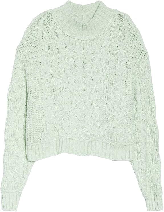 Free People Merry Go Round Women's Cable Knit Mock Neck Long Sleeve Pullover Sweater | Amazon (US)