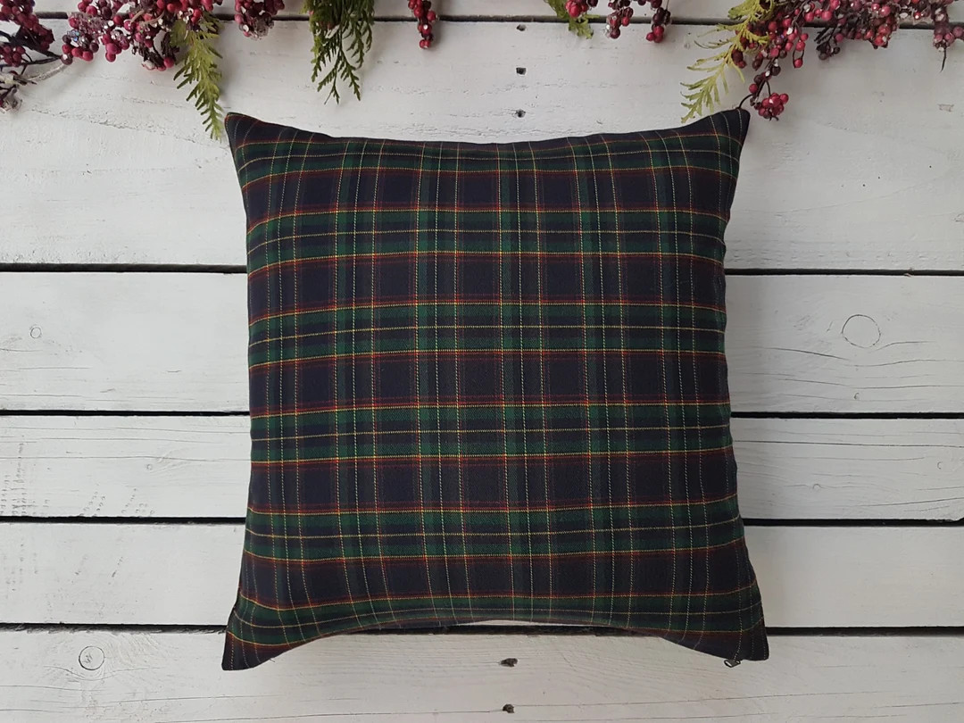 Plaid Pillow Cover, Farmhouse Pillow Cover, Tartan Pillow Sham, Green and Brown Plaid Pillow Cove... | Etsy (US)