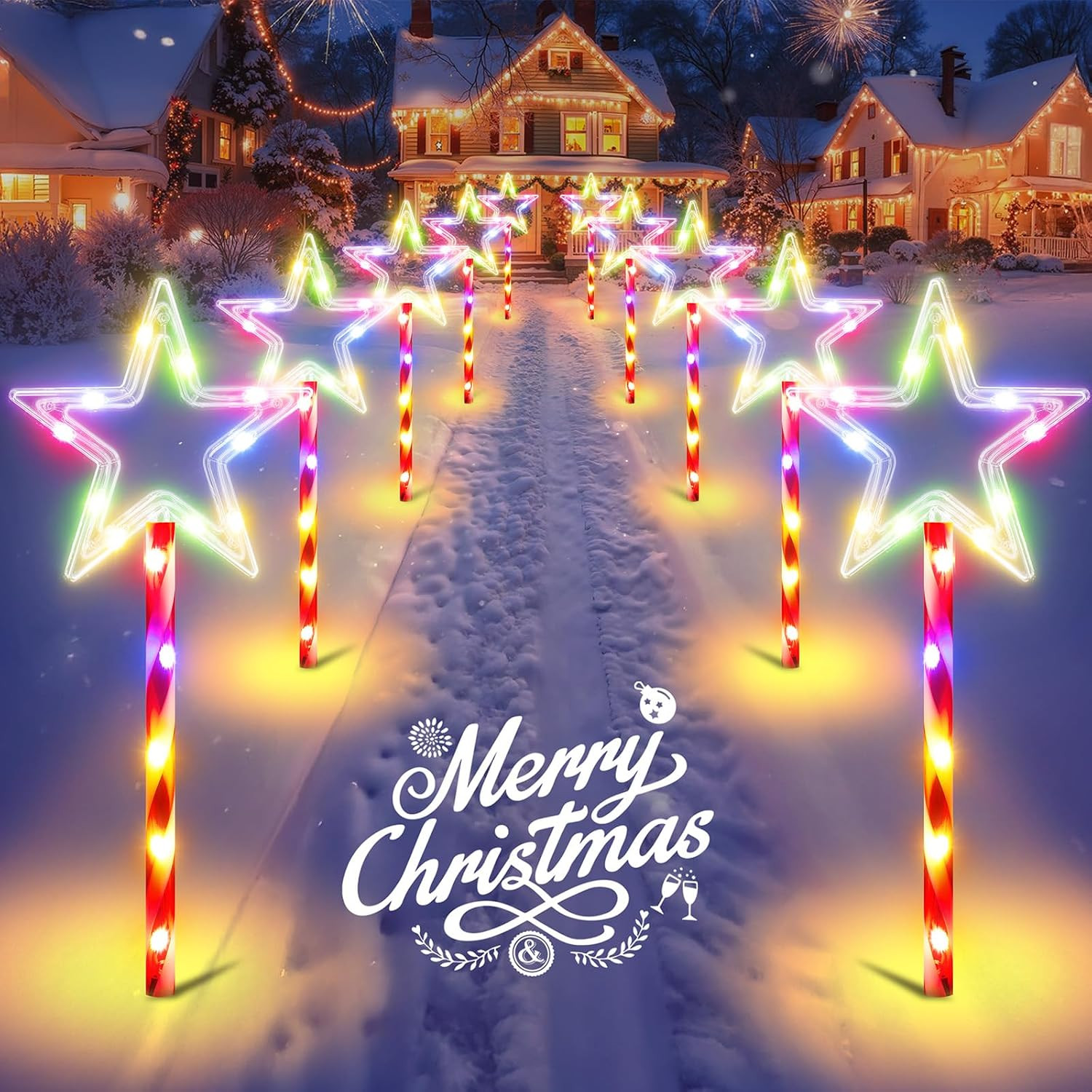 10 Pack Christmas Decorations Outdoor Solar Candy Lights, Multicolor | Amazon (US)