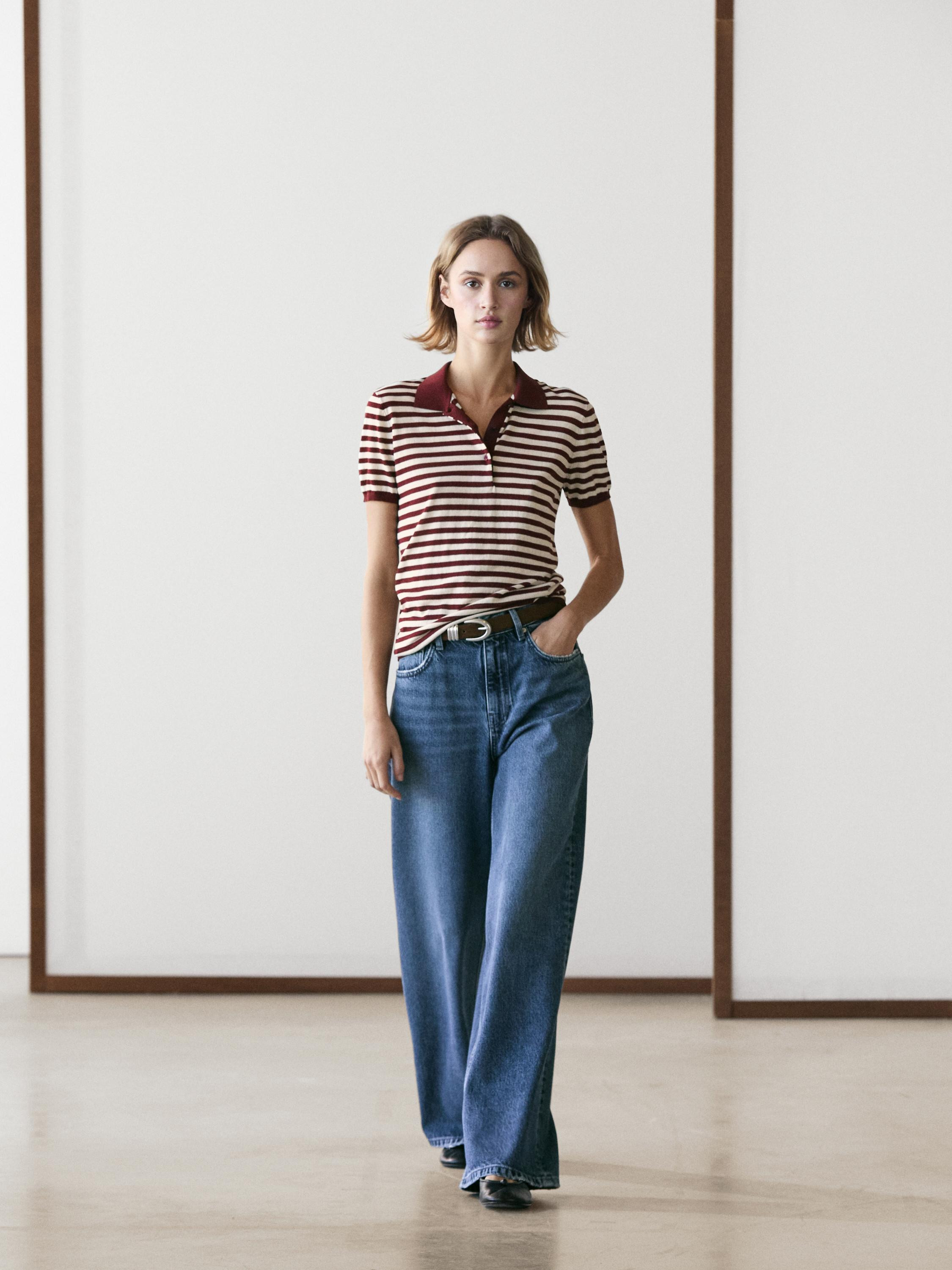 Cotton polo shirt with striped details | Massimo Dutti US