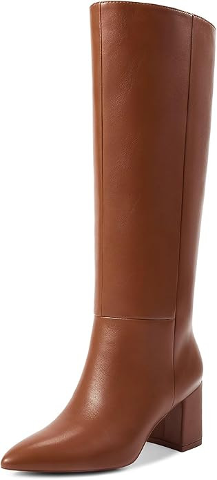 wetkiss Knee High Boots Women Chunky Heel Faux Crocodile Boots Pointed Toe Tall Boots Pull-On Fal... | Amazon (US)