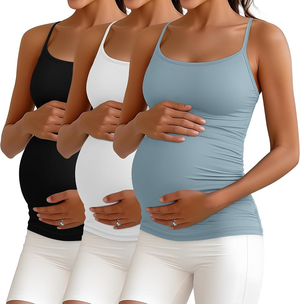 Ficerd 3 Pack Women's Maternity Tank Top Camisole with Adjustable Straps Comfort Tops Side Ruched... | Amazon (US)