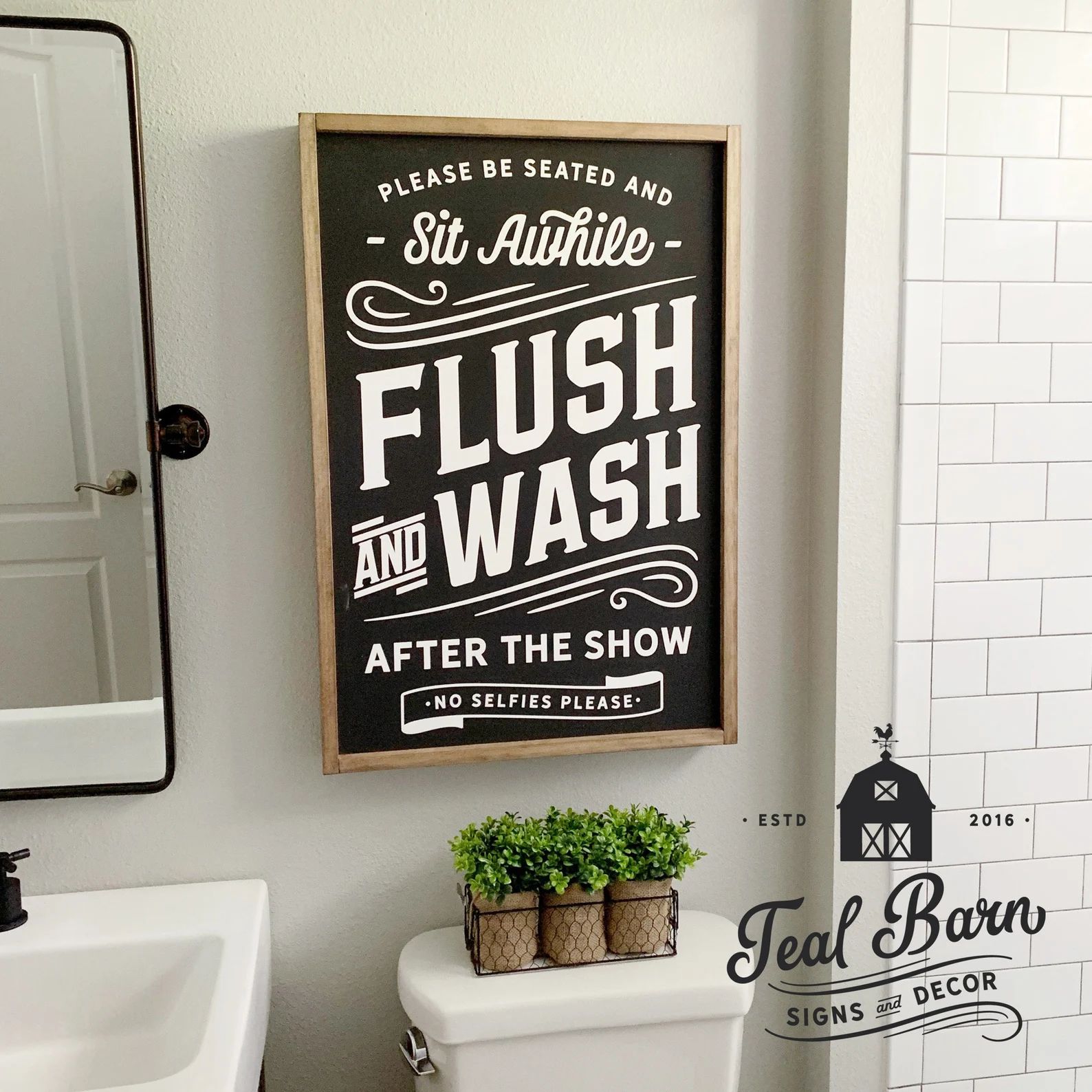 Flush and Wash Bathroom Sign Farmhouse Style  Vintage | Etsy | Etsy (US)