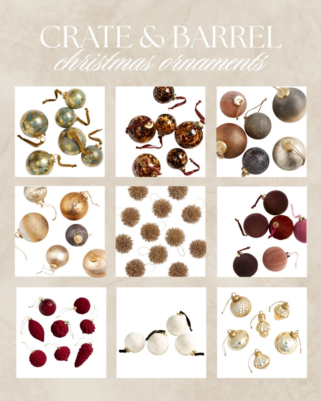 Crate & Barrel has the best ornaments and they always sell out! Love the metallic, velvet, and tortoise ornaments this year

Christmas ornaments, Christmas tree

#LTKHoliday #LTKHome #LTKSeasonal