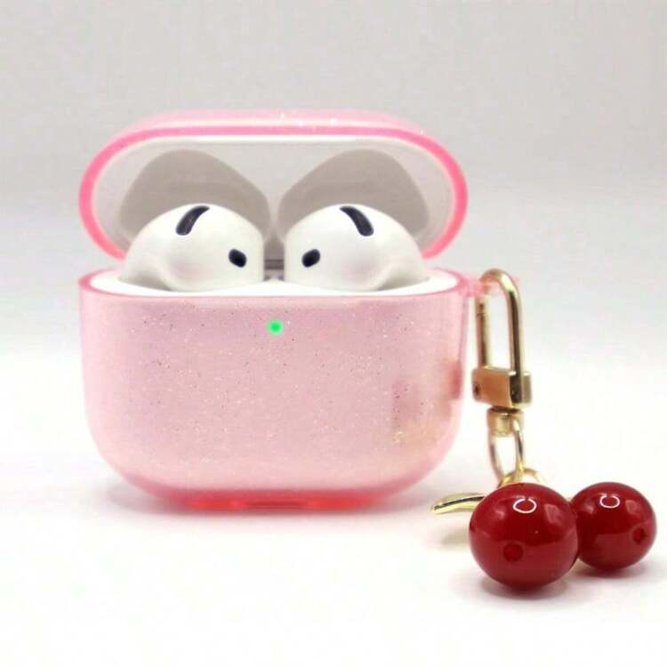 Sequins,Diamond Minimalist Glitter Transparent Earphone Case + Cherry Pendant Earphone Case Compa... | SHEIN