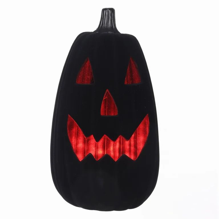 Halloween Black Flocked Light-Up Jack-o'-Lantern Decor, 22 in, by Way To Celebrate | Walmart (US)